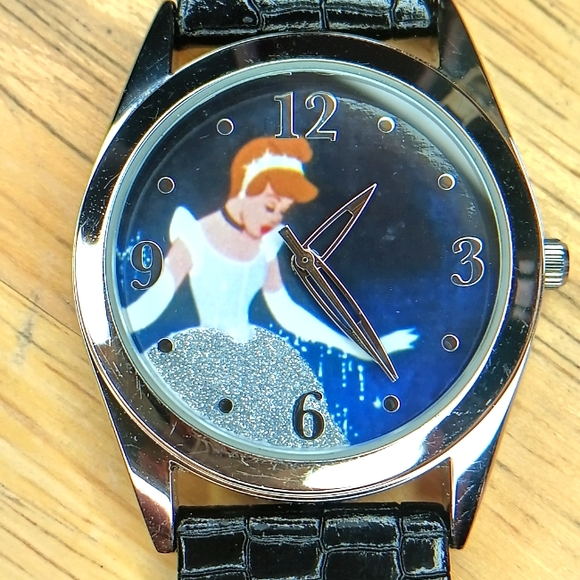 Disney Other - MZ Berger Quartz Disney Cinderella watch. 35mm diameter Silver case, Black band